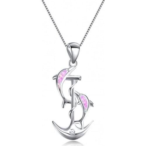 Blue Dolphin Pendant Fashion Boat Anchor Necklace Women Wedding Party Jewelry Valentine Gift