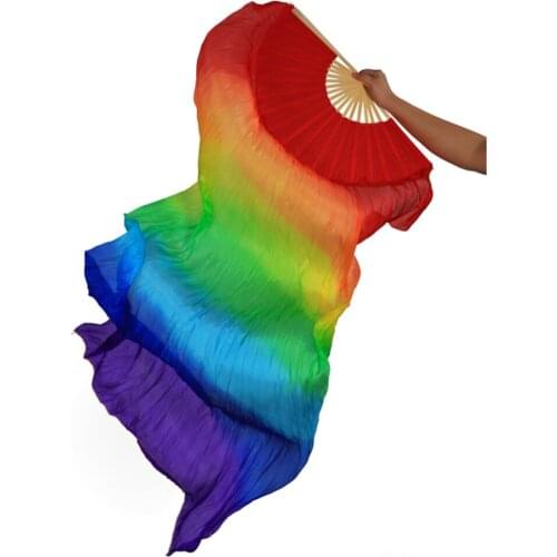 Rainbow Silk Belly Dance Veil Fan LED Fan Veil Silk Fan Wing Veil Fan Long