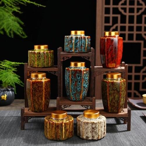Retro Teaware Chinese Tea Caddies Dampproof Green Black Tea Box Caddies Ceramics Tea Storage Canday Coffee Powder Tea Container