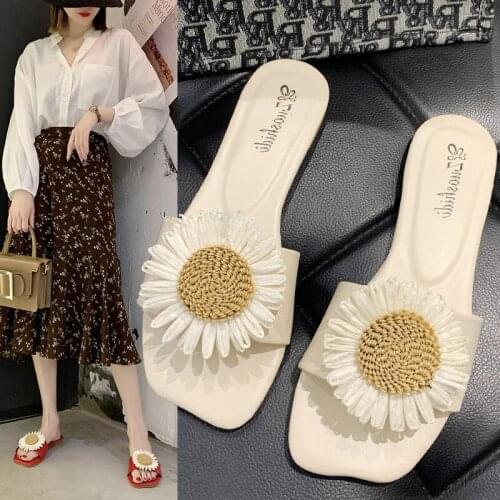 New Fashion Slippers Women Square Toe Flat Casual Shoes Women Slide 2021 Summer Flip Flops Beach Sandal Slipper Big size TX342