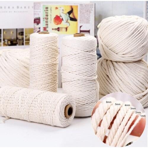 2/3/4/5/6mm Natural Cotton Macrame Rope String Beige Twisted Cords DIY Craft Knitting Christmas Wedding Home Textile Accessories