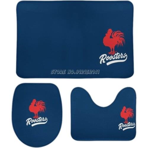 Sydney Roosters Mask-Red Cockerels with Tail on Rooster Blue 3pcs Bathroom Mats Set Water Absorption Toilet Rugs Set Western Sty