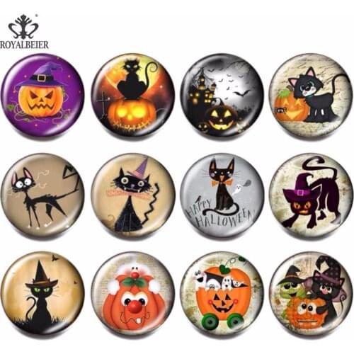 RoyalBeier 12pcs/lot Multi Mix Halloween Pumpkin Glass Beads Charms 18mm Snap Button Jewelry Bead for Jewelry Making kg0049