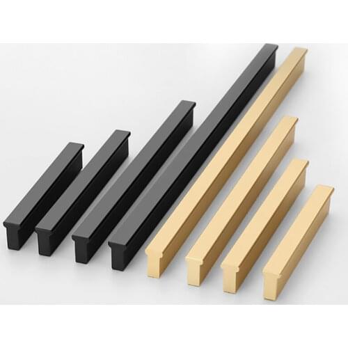 3.75" 5" 6.3" 7.55" Square Cupboard Drawer Brass Door Knobs Handles Zinc Alloy Golden Cabinet Pulls Handle 96 128 160 192mm