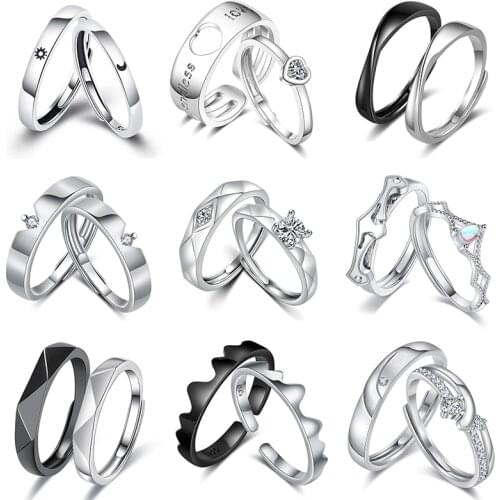 YWSHK Silver Color Wedding Bands Ring for Women Men Jewelry Silver Plated Crystal Couple Engagement Ring Couple Anniversary Gift