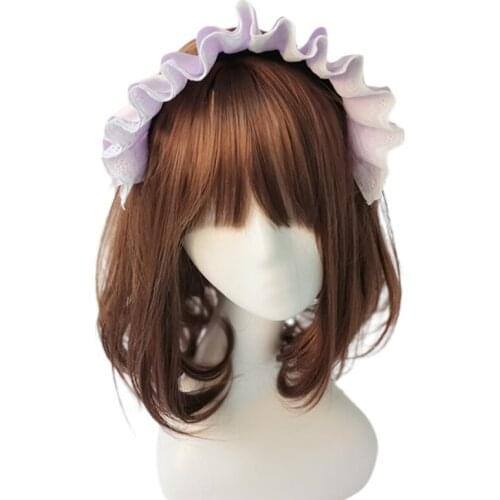 Women Gothic Lolita Cosplay Headband French Maid Handmade Wavy Ruffles Lace Satin Hair Hoop Halloween Hair Accessories