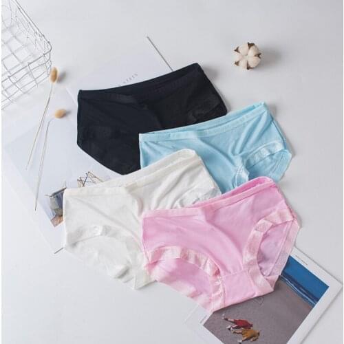 Women Cotton Panties Solid Color Seamless Ladies Lace Middle Waist Lingerie Sexy Breathable Panties