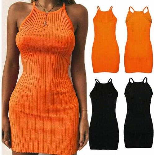 Womens Sexy Knitng Dress Lady Girls Sleeveless Slim Mini Knitted Bodycon Sundress Sling Bodycon Party Evening Mini Dresses
