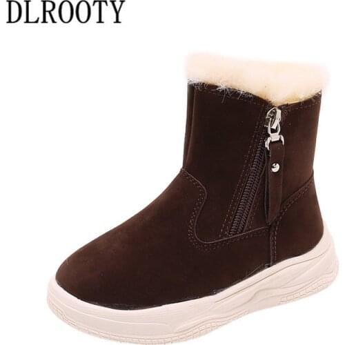 Winter Children Snow Boots Warm Shoes For Boy Girl Short Plush Zip Flat Baby Kid Outdoor Fashion Ankle Martin Non-slip Sneakers
