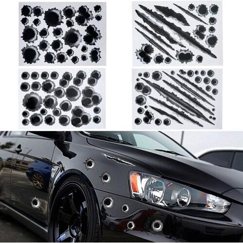 1Pcs Car Stickers 3D Bullet Hole Funny Decal Car-covers Motorcycle Scratch Realistic Bullet Hole Waterproof Stickers