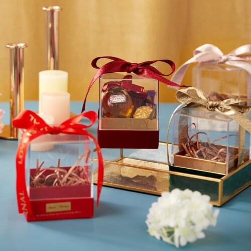 10 Pcs/Lot Acrylic Square Candy Box Transparent Chocolate Packaging Gift Boxes With Ribbon Wedding Christmas Party Supplies