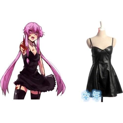 2016 The Future Diary Gasai Yuno Black Dress Anime Cosplay Costume
