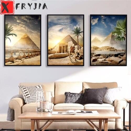 3pcs Pyramid Egypt Desert Oasis Sunset Landscape diamond embroidery diamond mosaic diamond painting full square round diamond