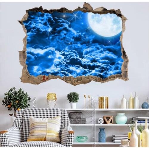 3D Window Sticker Space Star Blue Sky Background Wall Home Decor Living Room Bedroom False Window Decoration Sticker Mural