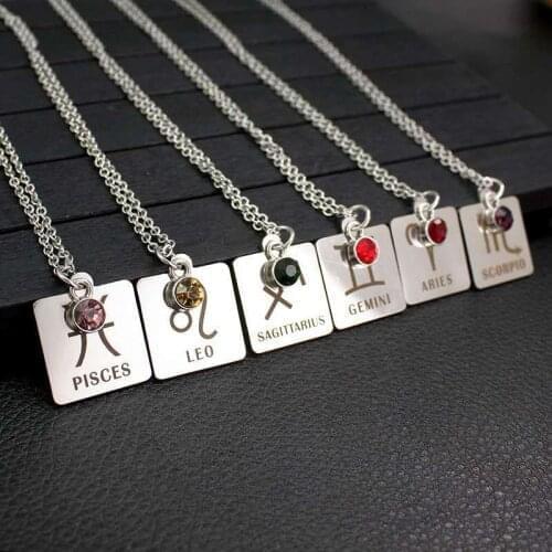 Hot Fashion Smooth Stainless Steel Zodiac Sign 12 Constellation Pendant Necklaces Lucky Birthstone Chain For Women Party Gifts