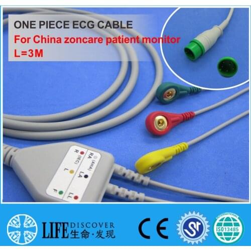 ECG CABLE with 3 leadwires snap for China zoncare patient monitor