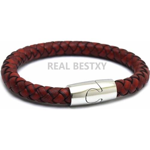 Classical Handmade Leather Chain Weaved Man genuine Bracelets Fashion New Magnet Clasp 316L Stainless Steel Wristband Bracelets