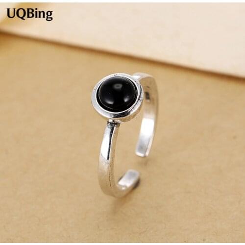 New Arrivals Retro Thai Silver With Black Stone Open Rings 925 Sterling Silver Rings For Girl Women Gift Jewelry