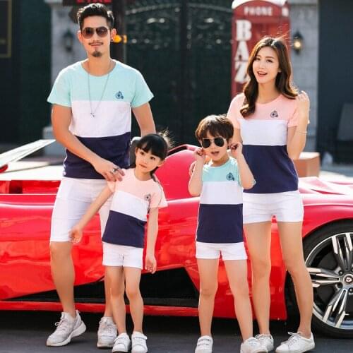 Parent-child wear summer new casual a family of four family stitching cotton short-sleeved T-shirt travel parent-child suit