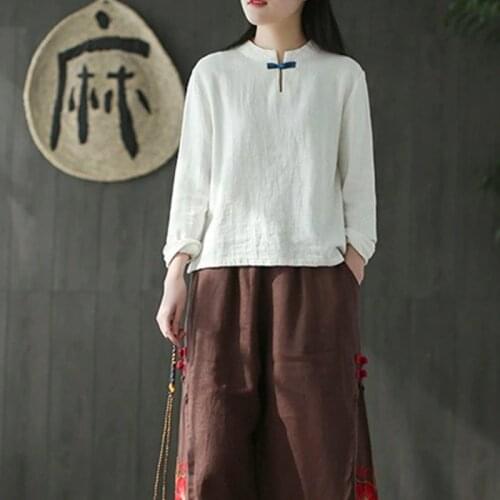 Linen shirt women traditional chinese shirt white womens linen clothing kimono women 2019 cheongsam top TA673