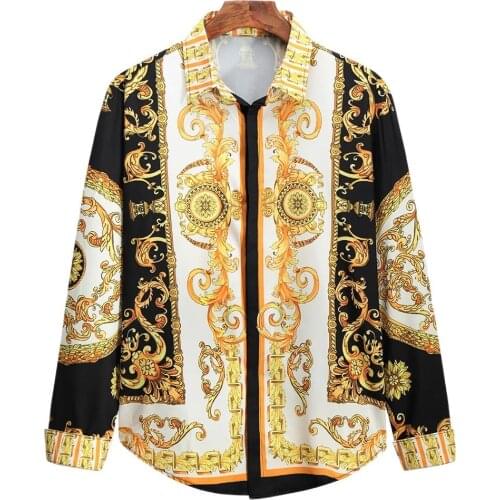 Luxury Royal Apparel Spring Summer Long Sleeve Men Casual Coat Stand Collar Button Slim Fit Print Shirt Comfort Tops