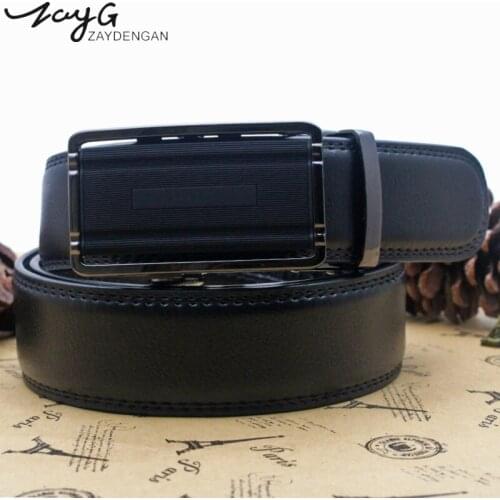 ZAYG Fashion Men Alloy Automatic Buckle Belt Leather Luxury Black Belt Buckle Belt for Men High Quality Cow Leather Classic Belt