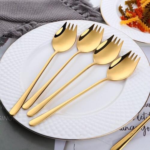 Western restaurant stainless steel fork Cutlery 6 pcs/set color Tableware Spork dinner Spoon Dessert Fork flatware set
