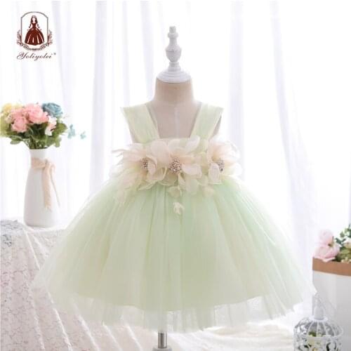 Yoliyolei Children Dresses Girls 6 Years Super Comfortable Casual Sling Summer Green Fluffy Princess Kids Wear Size 1 3 4 5 7 9