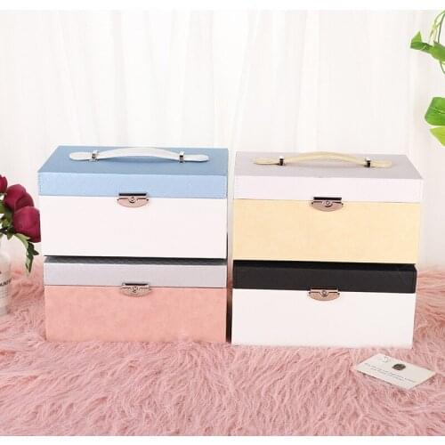 Outdoor portable jewelry box multi-layer earrings necklace with lock decorative box Princess jewelry storage box