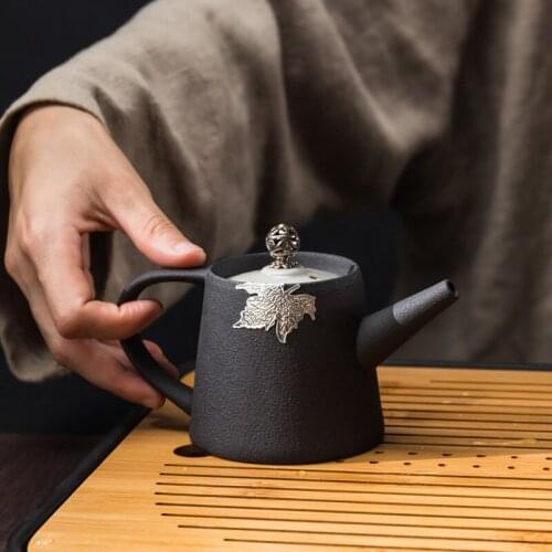 Simple Black Pottery Tea Pot Ceramic Single Teapot Japanese Style Teapot Large Size Retro Stoneware Porcelain Teapot Tea Pots