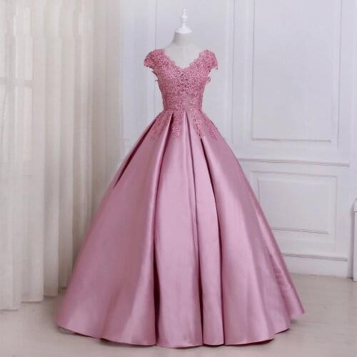Jiayigong Pink Evening Dresses Cap Sleeve Applique Beaded Applique Floor Length Party Formal Dress Robe De Soiree