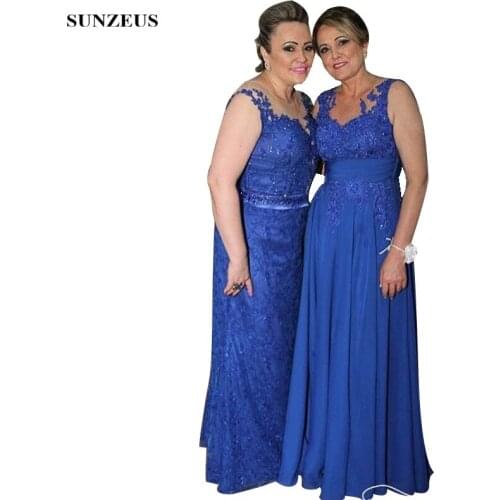 2019 Summer Chiffon Mother Of The Bride Dress A-line Tank Appliques Long Wedding Party Dresses Royal Blue Women Gowns