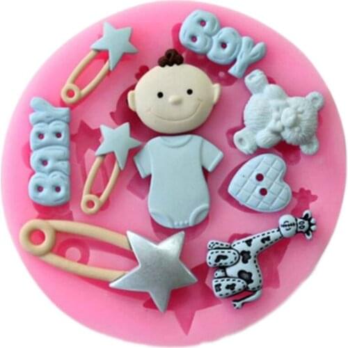 Baby Shower Party Silicone Mold Cupcake Topper Fondant Cake Decorating Tools Chocolate Gumpaste Moulds Polymer Clay Candy Molds