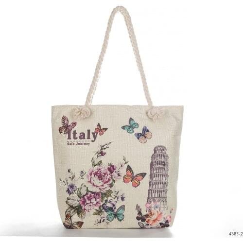 Folding Shopping Bag Eiffel Tower Big Ben Printed Linen Handbag Shoulder Bag Large Capacity Tote Canvas Shopping Bags