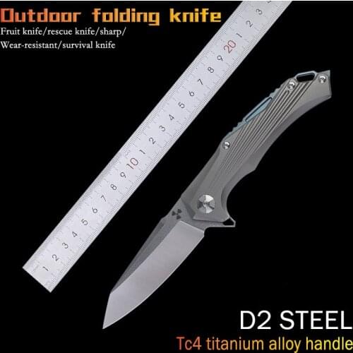 Tc4titanium alloy handle material outdoor survival EDC camping combat knife pocket practical folding knife household fruit knife