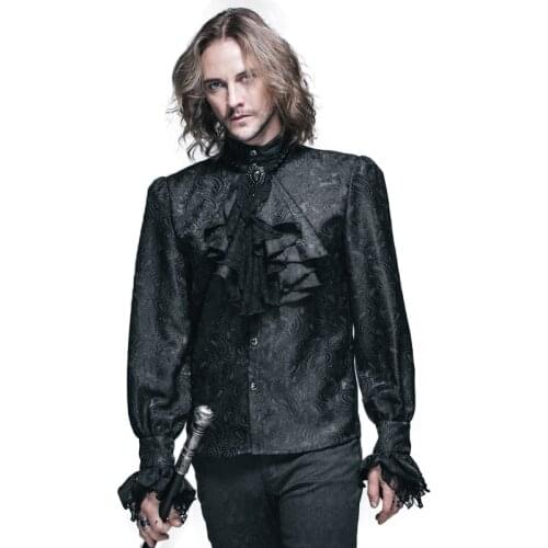 Steampunk Winter Pattern Men Shirt Long Sleeve Casual Shirts Black White Blouse Gothic Shining Mens Tie Shirt Brand Clothing