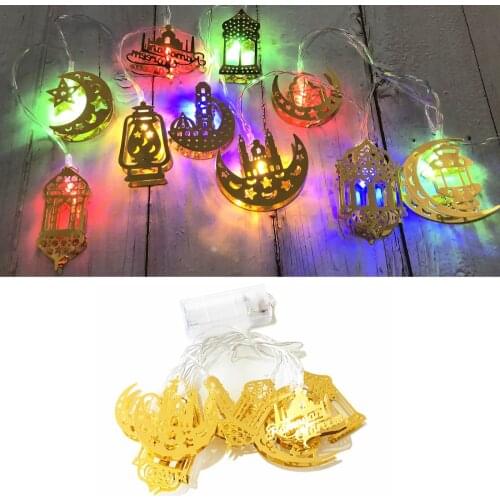 LED Strings Light Wrought Iron Wall Hanging Decor Seasonal Lamp Moon Castle Creative Ramadan Eid For Muslim Home Decoration
