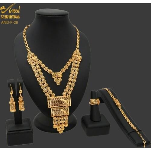 African Jewelry Dubai For Women Gold Fashion Necklace Nigerian Wedding Bride Luxury Set Copper Bracelet Earring Ring Egyptian