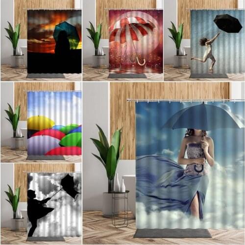 Bathroom Shower Curtains Bath Curtain Accessories Rain Creative Umbrella Beauty Scenery Waterproof Home Bathtub Backdrop Cloth