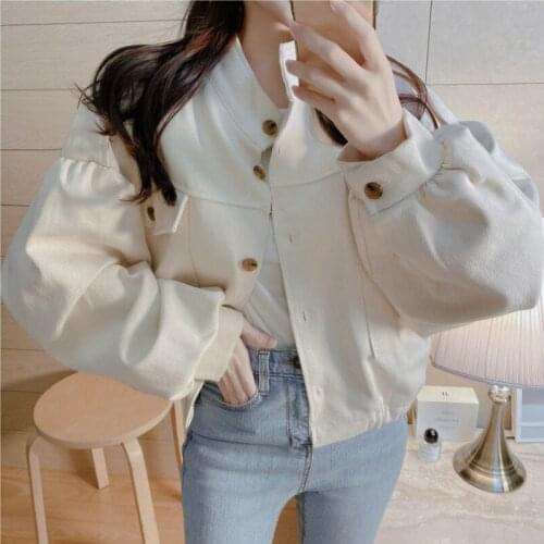 Autumn Winter Vintage Short Jacket Coats Outerwear Cute Solid Single Breasted Button Crop Korean Fashion Jackets Veste Femme New