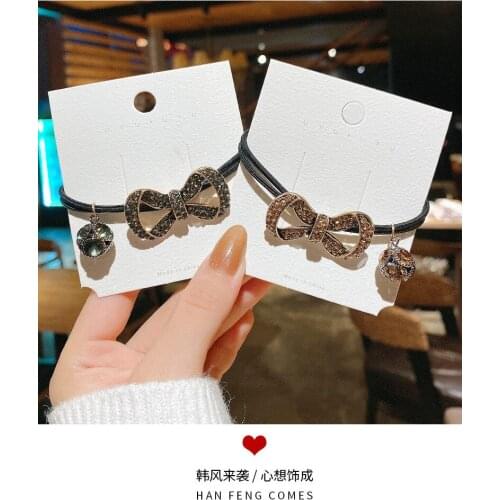 Ins Super Hot Flash Rhinestone Bow Tie Rope Female Temperamental Rubber Band High Elastic Hair Loop