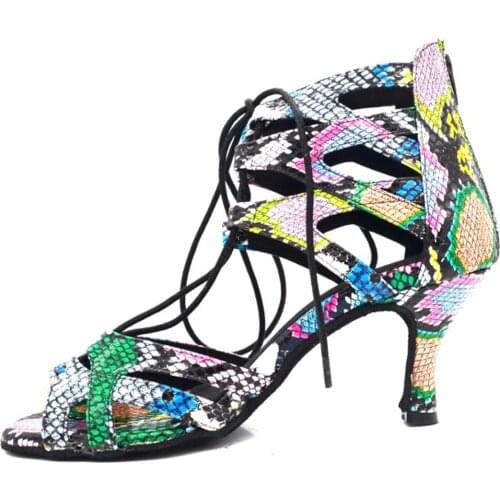 New Styles 2020 Evkoodance Women Shoes satin latin dance shoes 7cm flower pu Professional Latin Ballroom Dance Shoes