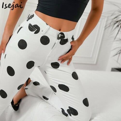 Polka Dot Pencil Jeans Woman Slim Stretch Vintage Jeans Womens Denim Pants New