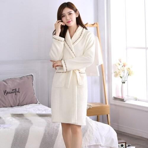 Women Robes Winter Warm Coral Fleece Nightdress Sleepwear Female Pajamas Home Clothes Floral Dressing Gron Kimono Hotel Bathrobe