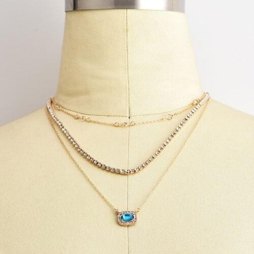 Women Jewelry Blue Gemstone and Diamond Multilayer Necklace for Exquisite Gift