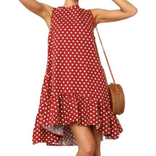 Plus Size Summer Women Dress Dot Print Ruffle Large Hem Female Sundress Casual Sleeveless O Neck Loose Mini Dresses Robe Femme