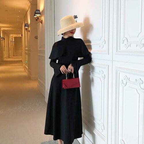 Oversized Black Vintage Dress Women Long Flare Sleeve Big Swing Women Dresses Midi Corset Autumn Winter Dress Women Plus Size