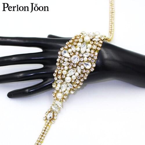 1PC DIY Handmade gold Rhinestone belt Applique and trim Sewn or ironed for wedding dress decoration Crystal belt WH031
