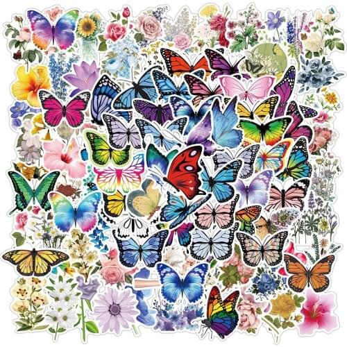 10/50/100PCS Flower Butterfly Stickers Decorative Laptop Stationery Craft Stickers Scrapbooking Diy Diary Album Stick Label