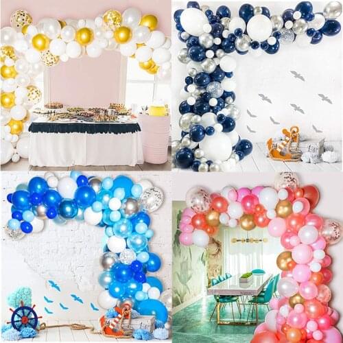 123Pcs/lot Blue Balloon Garland Navy Blue Pink Silver Confetti Ballon Macaron White Gold Balloons Arch Chain for Birthday Party